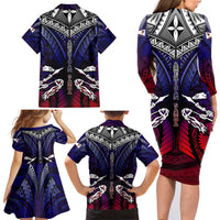 Personalized American Samoa Flag Family Matching Long Sleeve Bodycon Dress and Hawaiian Shirt Eagles Polynesian Art