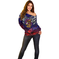 Personalized American Samoa Flag Off Shoulder Sweater Eagles Polynesian Art