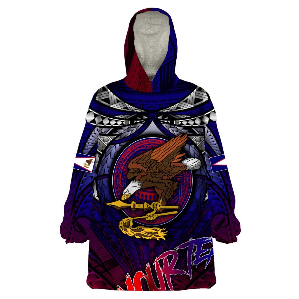 Personalized American Samoa Flag Wearable Blanket Hoodie Eagles Polynesian Art