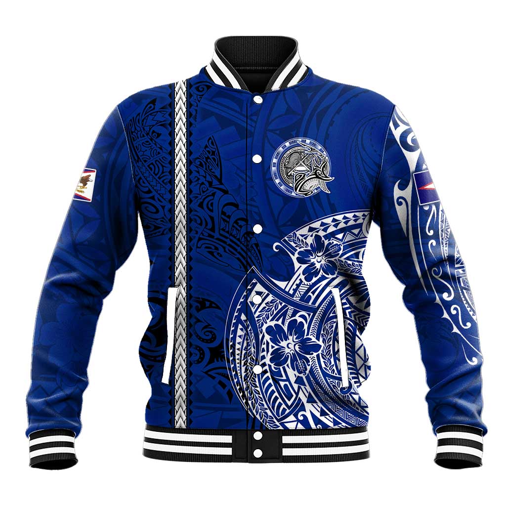 Sharks And American Samoa Baseball Jacket Simple Polynesian Blue