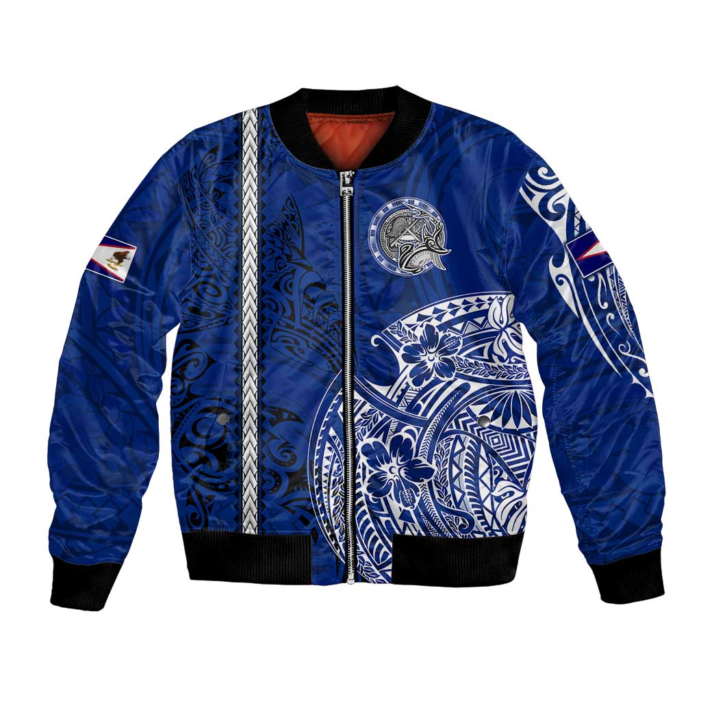 Sharks And American Samoa Bomber Jacket Simple Polynesian Blue