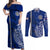 Sharks And American Samoa Couples Matching Off Shoulder Maxi Dress and Long Sleeve Button Shirt Simple Polynesian Blue