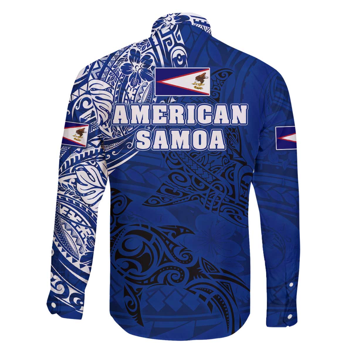 Sharks And American Samoa Family Matching Off Shoulder Short Dress and Hawaiian Shirt Simple Polynesian Blue