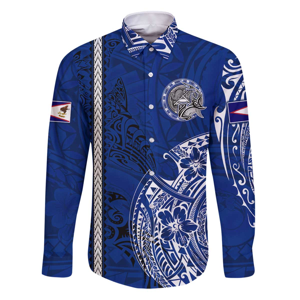 Sharks And American Samoa Family Matching Puletasi and Hawaiian Shirt Simple Polynesian Blue