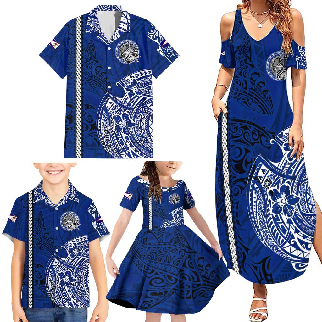 Sharks And American Samoa Family Matching Summer Maxi Dress and Hawaiian Shirt Simple Polynesian Blue