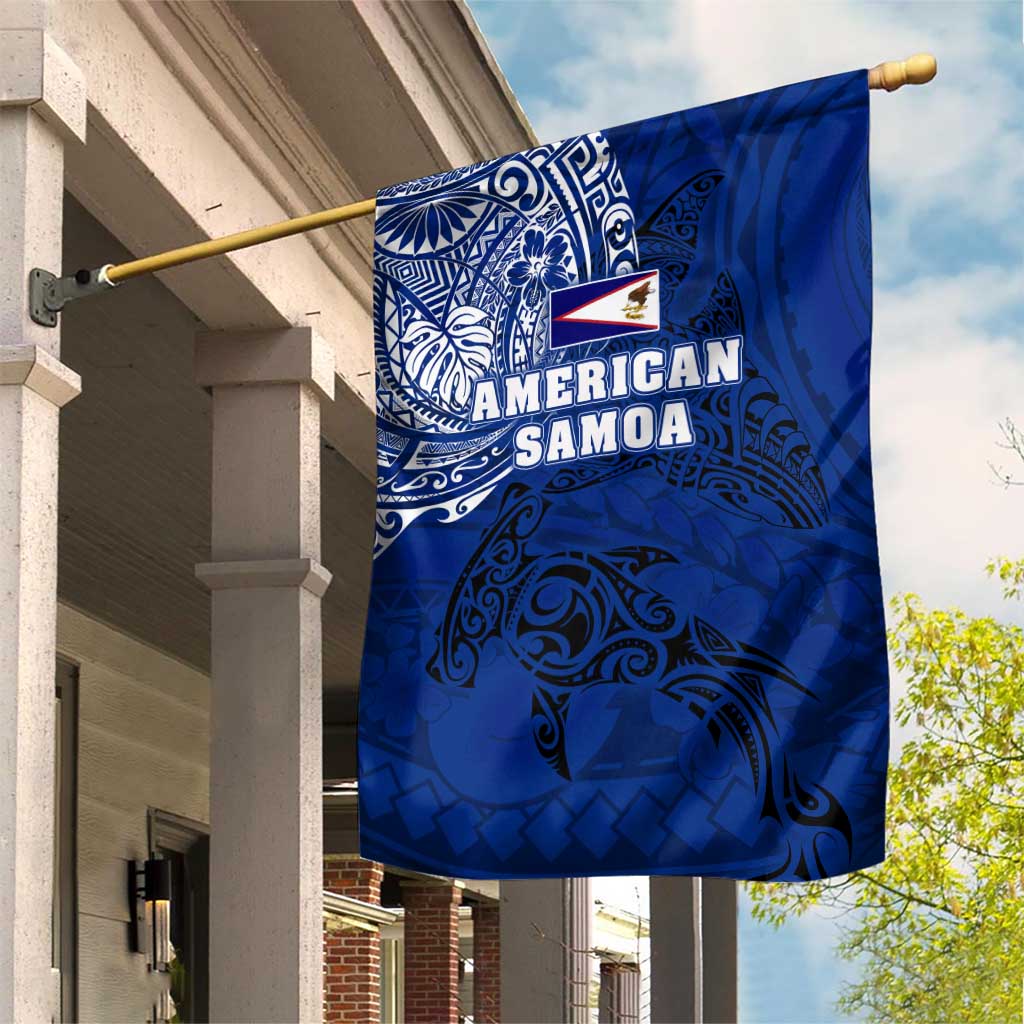 Sharks And American Samoa Garden Flag Simple Polynesian Blue