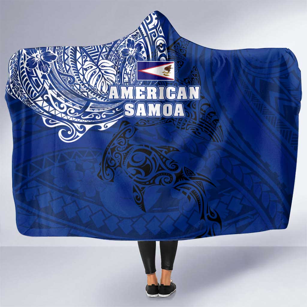 Sharks And American Samoa Hooded Blanket Simple Polynesian Blue