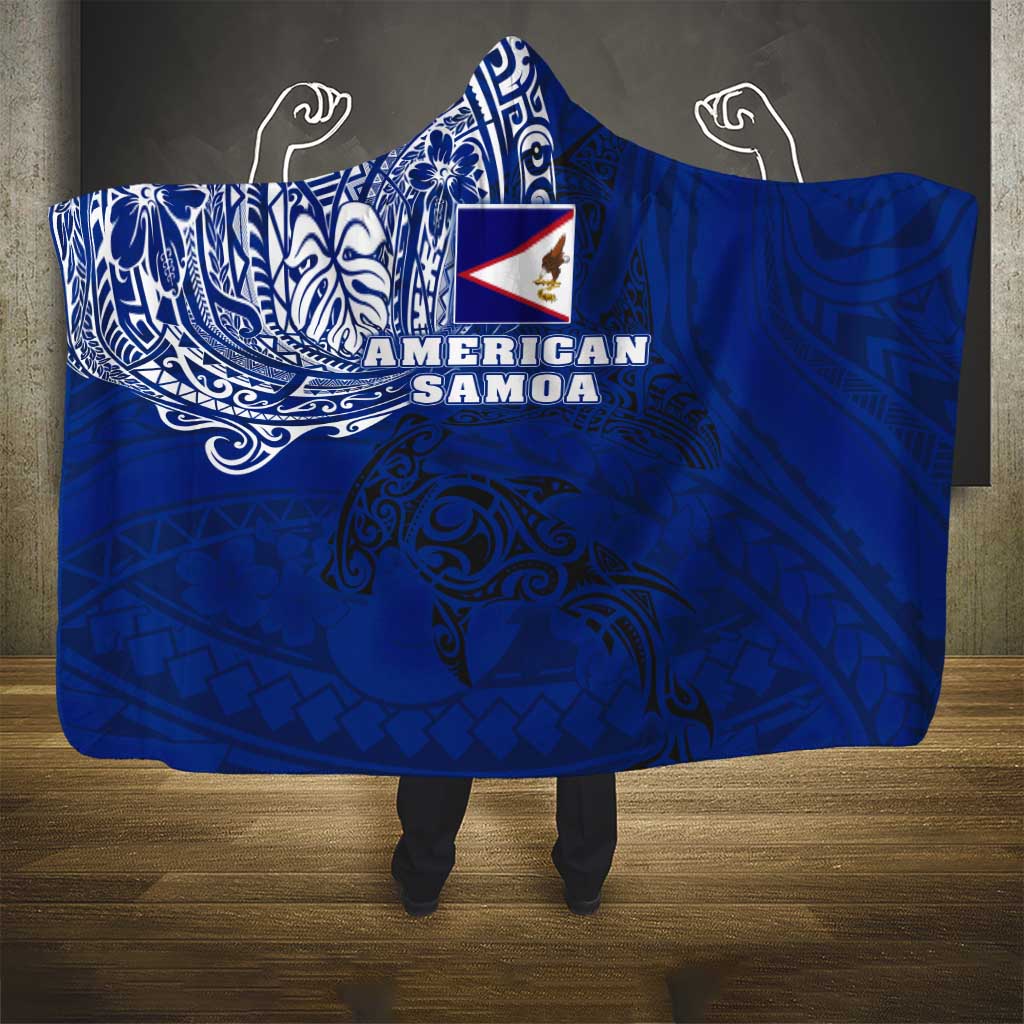 Sharks And American Samoa Hooded Blanket Simple Polynesian Blue