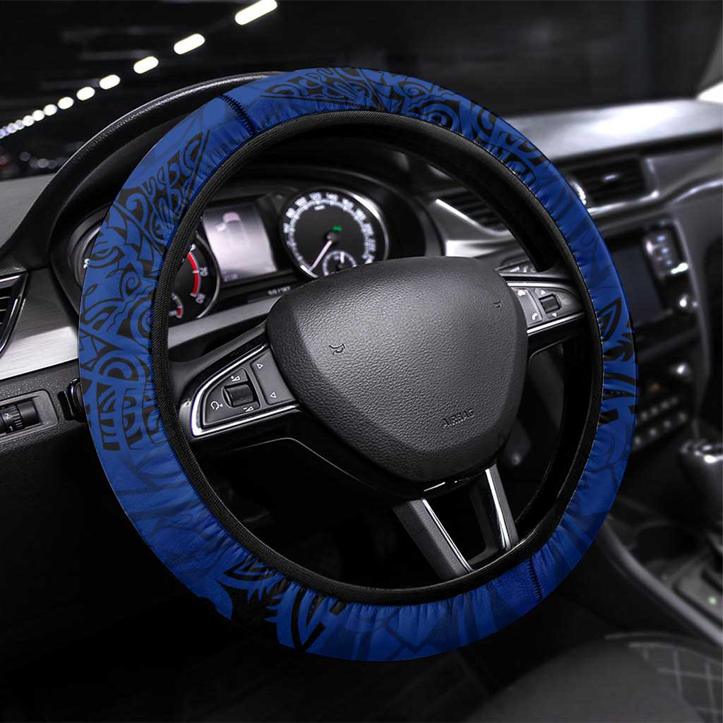 Sharks And American Samoa Steering Wheel Cover Simple Polynesian Blue