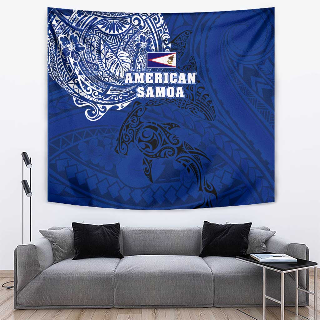 Sharks And American Samoa Tapestry Simple Polynesian Blue