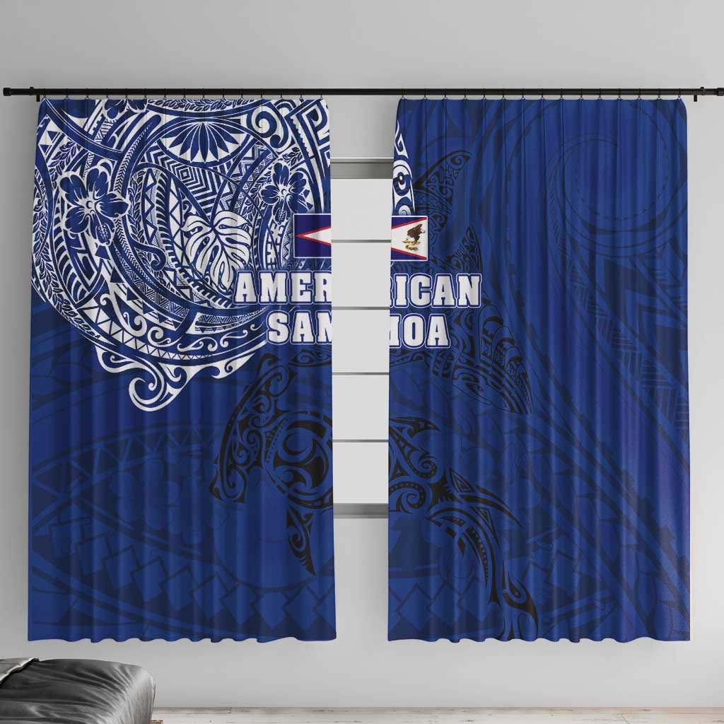 Sharks And American Samoa Window Curtain Simple Polynesian Blue