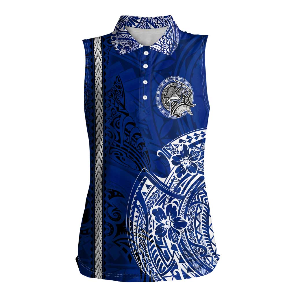 Sharks And American Samoa Women Sleeveless Polo Shirt Simple Polynesian Blue