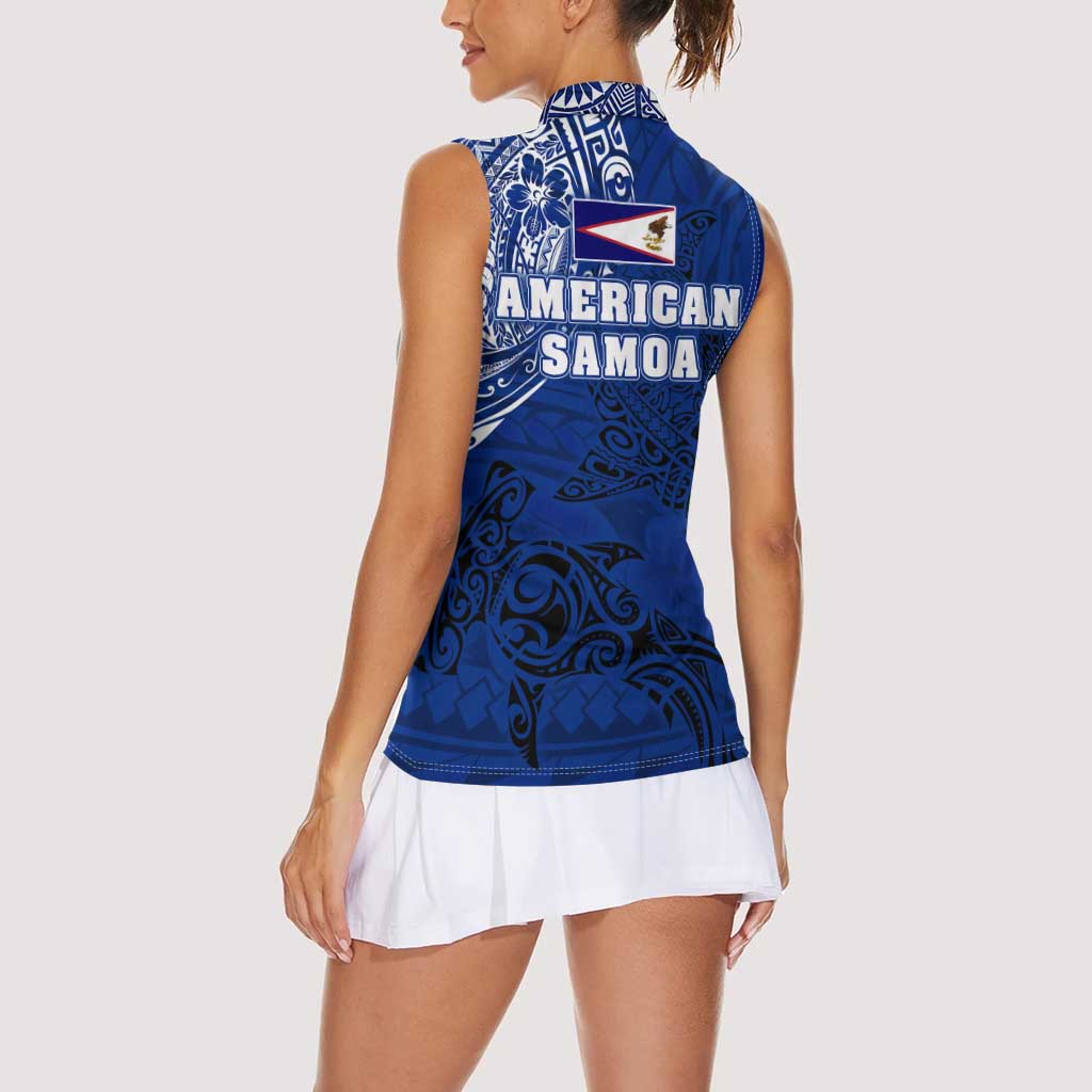 Sharks And American Samoa Women Sleeveless Polo Shirt Simple Polynesian Blue