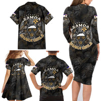 Personalized Shaka Girls America Samoa Family Matching Long Sleeve Bodycon Dress and Hawaiian Shirt Tropical Flowers Vintage