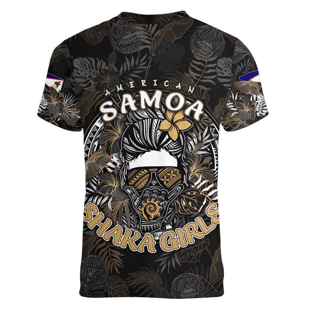 Personalized Shaka Girls America Samoa Women V-Neck T-Shirt Tropical Flowers Vintage