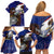 American Samoa Family Matching Off Shoulder Short Dress and Hawaiian Shirt Brave Eagle Flag Color