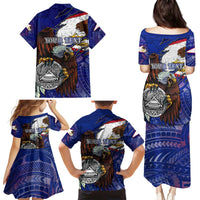 American Samoa Family Matching Puletasi and Hawaiian Shirt Brave Eagle Flag Color