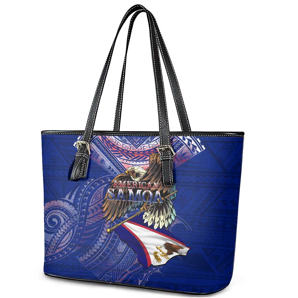 American Samoa Leather Tote Bag Brave Eagle Flag Color