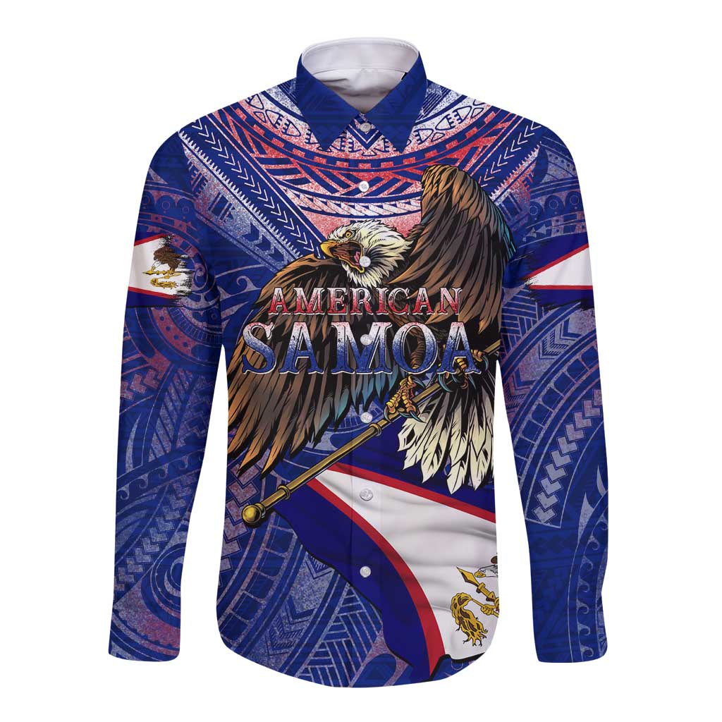 American Samoa Long Sleeve Button Shirt Brave Eagle Flag Color