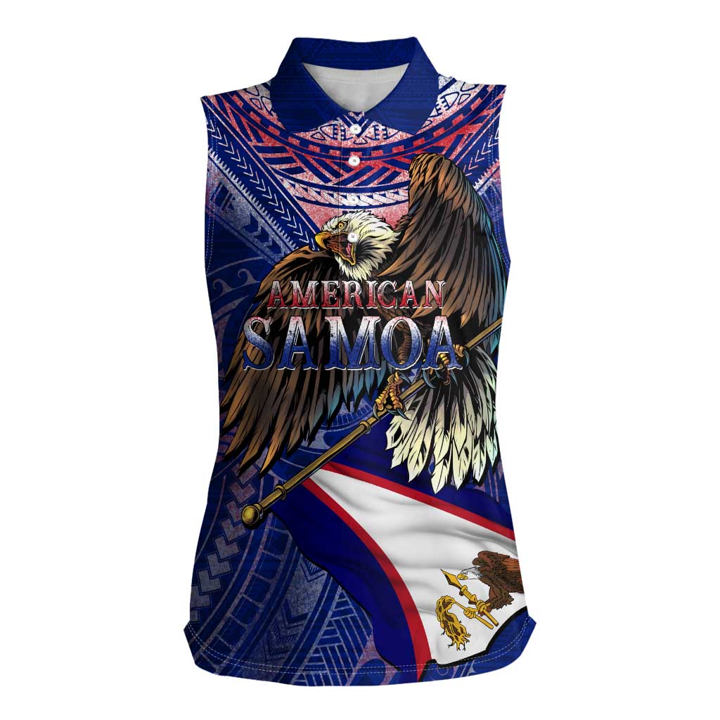 American Samoa Women Sleeveless Polo Shirt Brave Eagle Flag Color