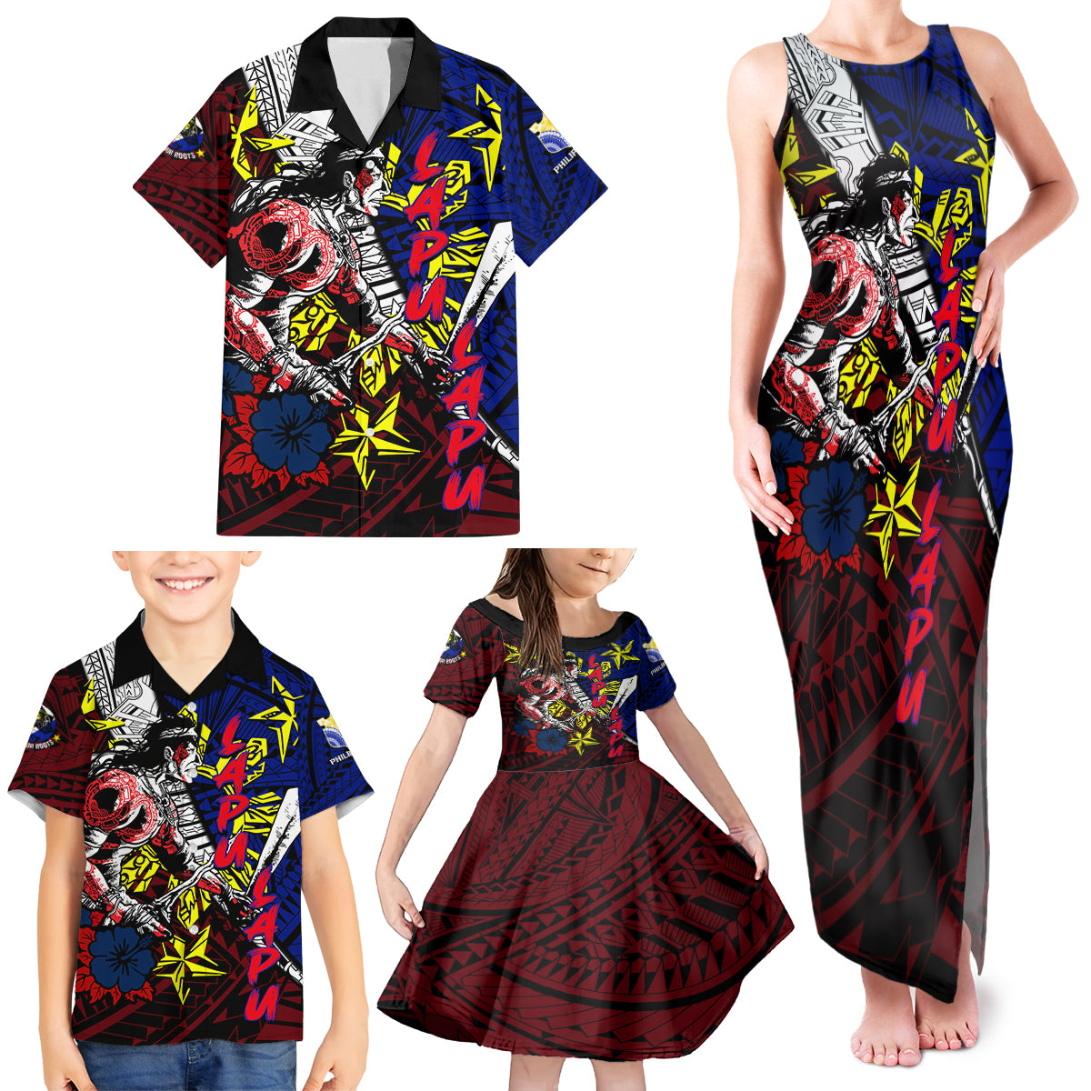 Philippines Lapu Lapu Family Matching Tank Maxi Dress and Hawaiian Shirt Chief Filipino Tattoo DT02 - Polynesian Pride