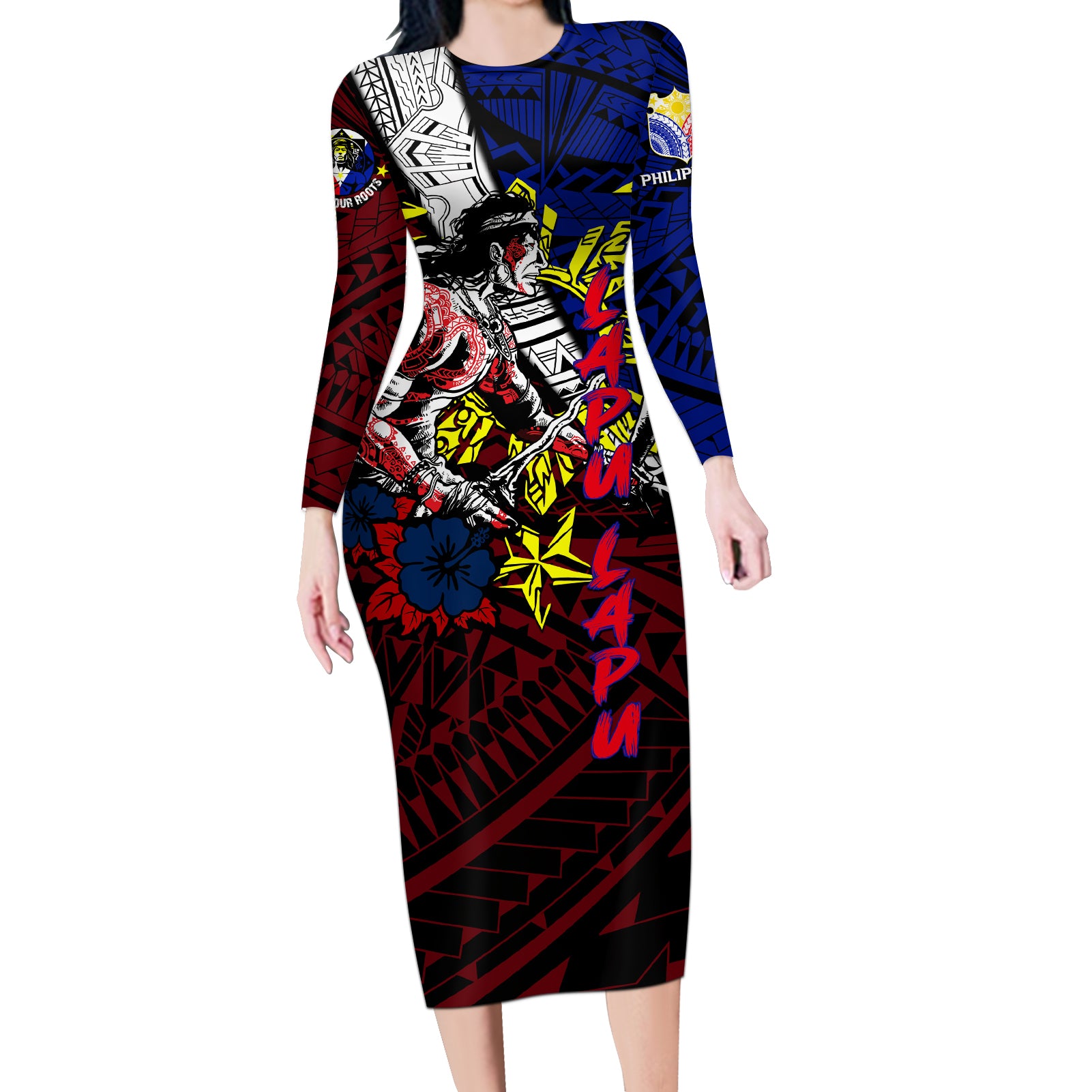 Philippines Lapu Lapu Long Sleeve Bodycon Dress Chief Filipino Tattoo DT02 Long Dress Art - Polynesian Pride