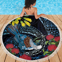 New Zealand Tui Bird Beach Blanket Maori Koru Mix Pohutukawa DT04 - Polynesian Pride