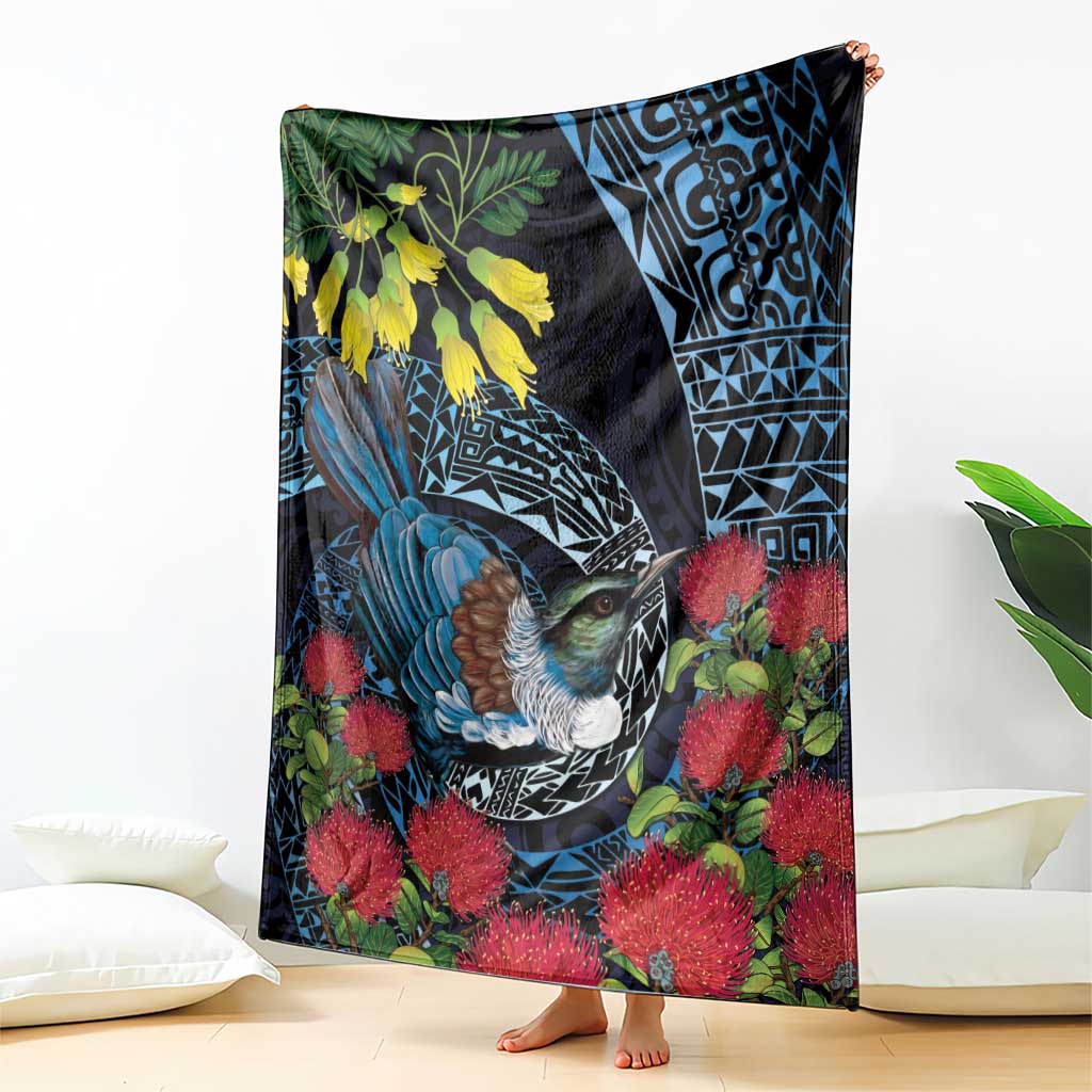 New Zealand Tui Bird Blanket Maori Koru Mix Pohutukawa DT04 - Polynesian Pride