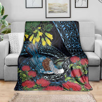 New Zealand Tui Bird Blanket Maori Koru Mix Pohutukawa DT04 - Polynesian Pride