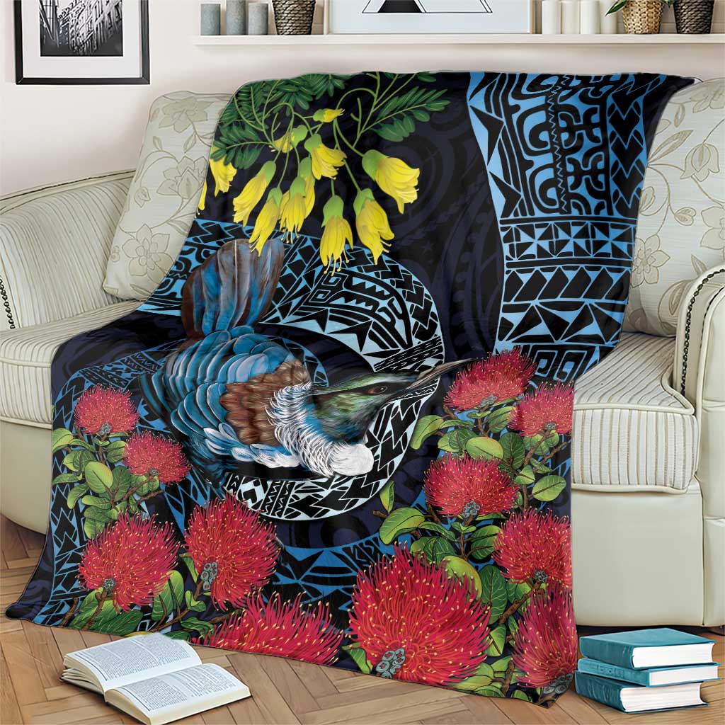 New Zealand Tui Bird Blanket Maori Koru Mix Pohutukawa DT04 - Polynesian Pride