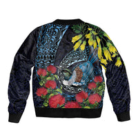 New Zealand Tui Bird Bomber Jacket Maori Koru Mix Pohutukawa