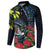 New Zealand Tui Bird Button Sweatshirt Maori Koru Mix Pohutukawa