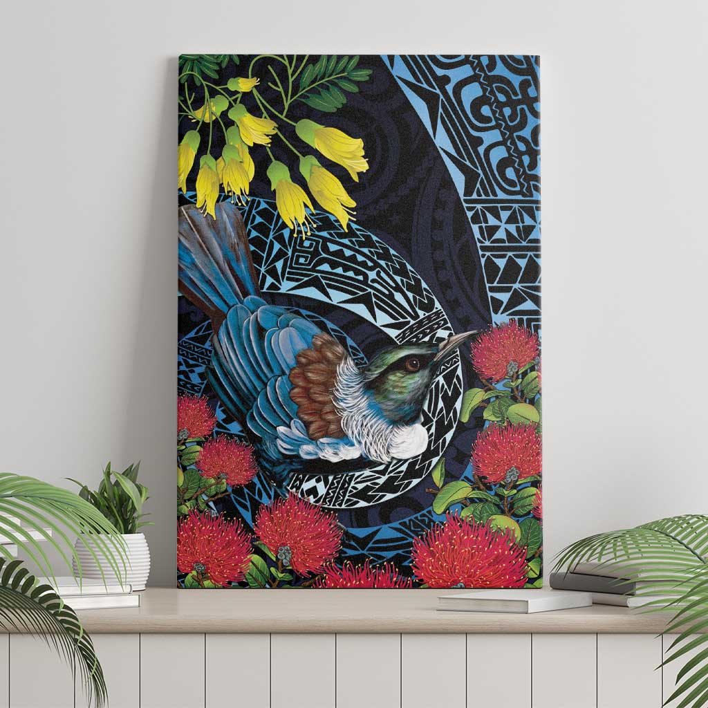New Zealand Tui Bird Canvas Wall Art Maori Koru Mix Pohutukawa DT04 - Polynesian Pride