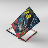 New Zealand Tui Bird Canvas Wall Art Maori Koru Mix Pohutukawa DT04 With Frame Black - Polynesian Pride