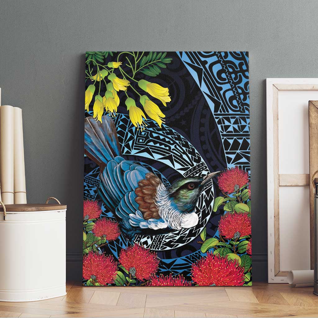New Zealand Tui Bird Canvas Wall Art Maori Koru Mix Pohutukawa DT04 - Polynesian Pride