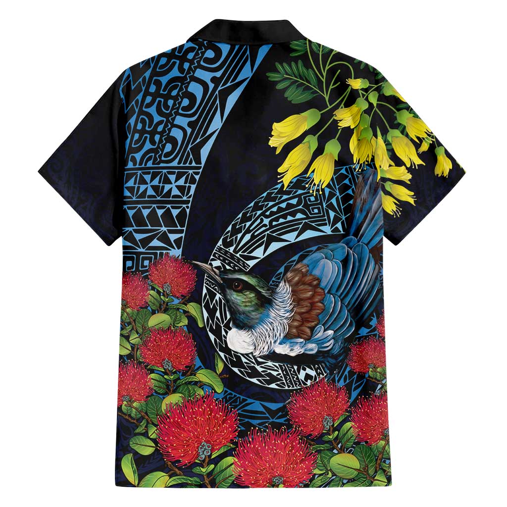 New Zealand Tui Bird Family Matching Long Sleeve Bodycon Dress and Hawaiian Shirt Maori Koru Mix Pohutukawa