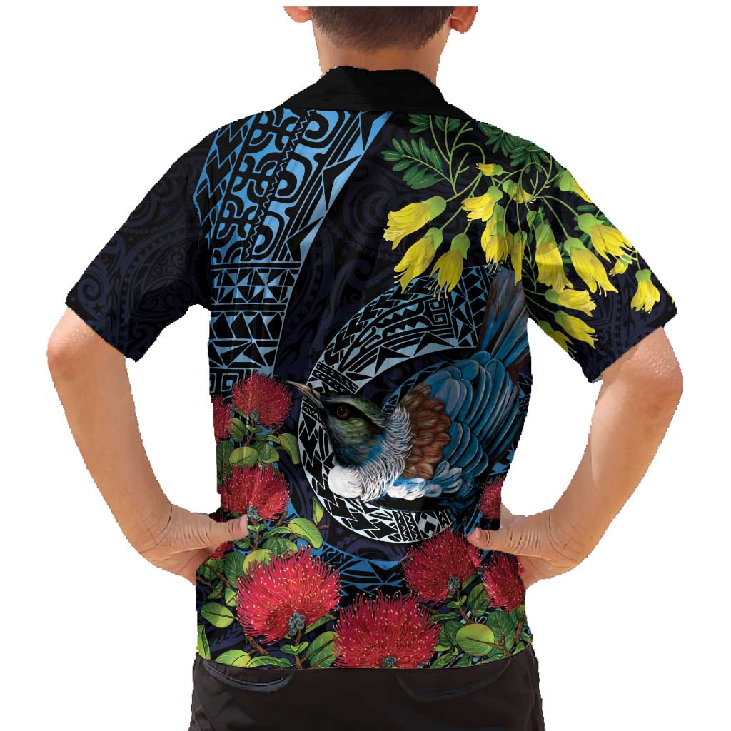 New Zealand Tui Bird Family Matching Mermaid Dress and Hawaiian Shirt Maori Koru Mix Pohutukawa