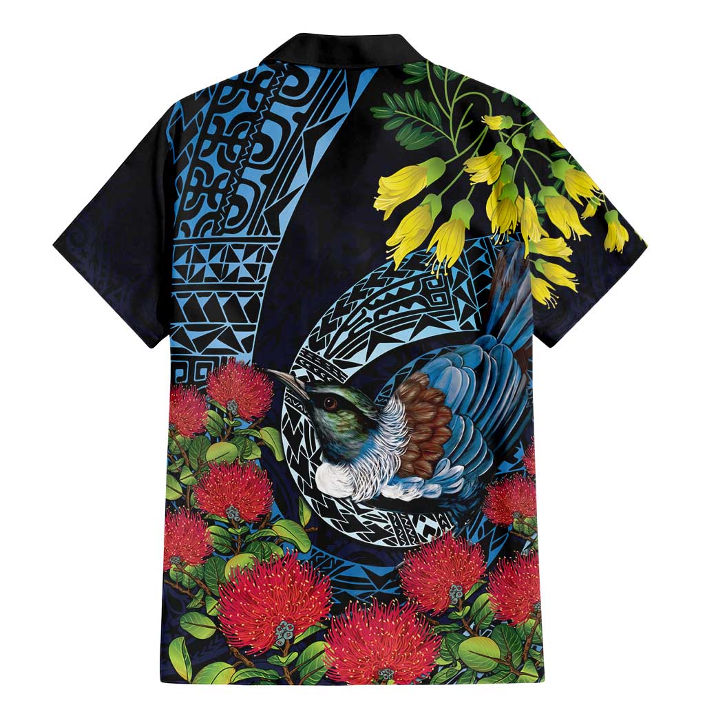 New Zealand Tui Bird Family Matching Mermaid Dress and Hawaiian Shirt Maori Koru Mix Pohutukawa