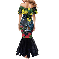New Zealand Tui Bird Family Matching Mermaid Dress and Hawaiian Shirt Maori Koru Mix Pohutukawa