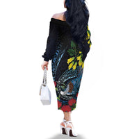 New Zealand Tui Bird Family Matching Off The Shoulder Long Sleeve Dress and Hawaiian Shirt Maori Koru Mix Pohutukawa