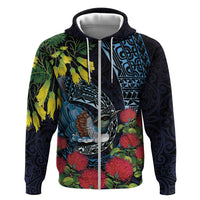 New Zealand Tui Bird Hoodie Maori Koru Mix Pohutukawa