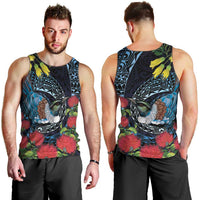 New Zealand Tui Bird Men Tank Top Maori Koru Mix Pohutukawa DT04 - Polynesian Pride