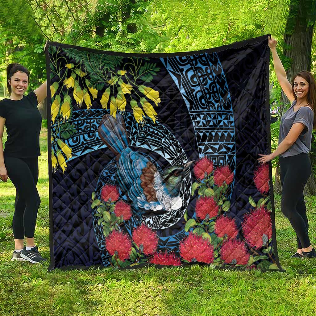 New Zealand Tui Bird Quilt Maori Koru Mix Pohutukawa