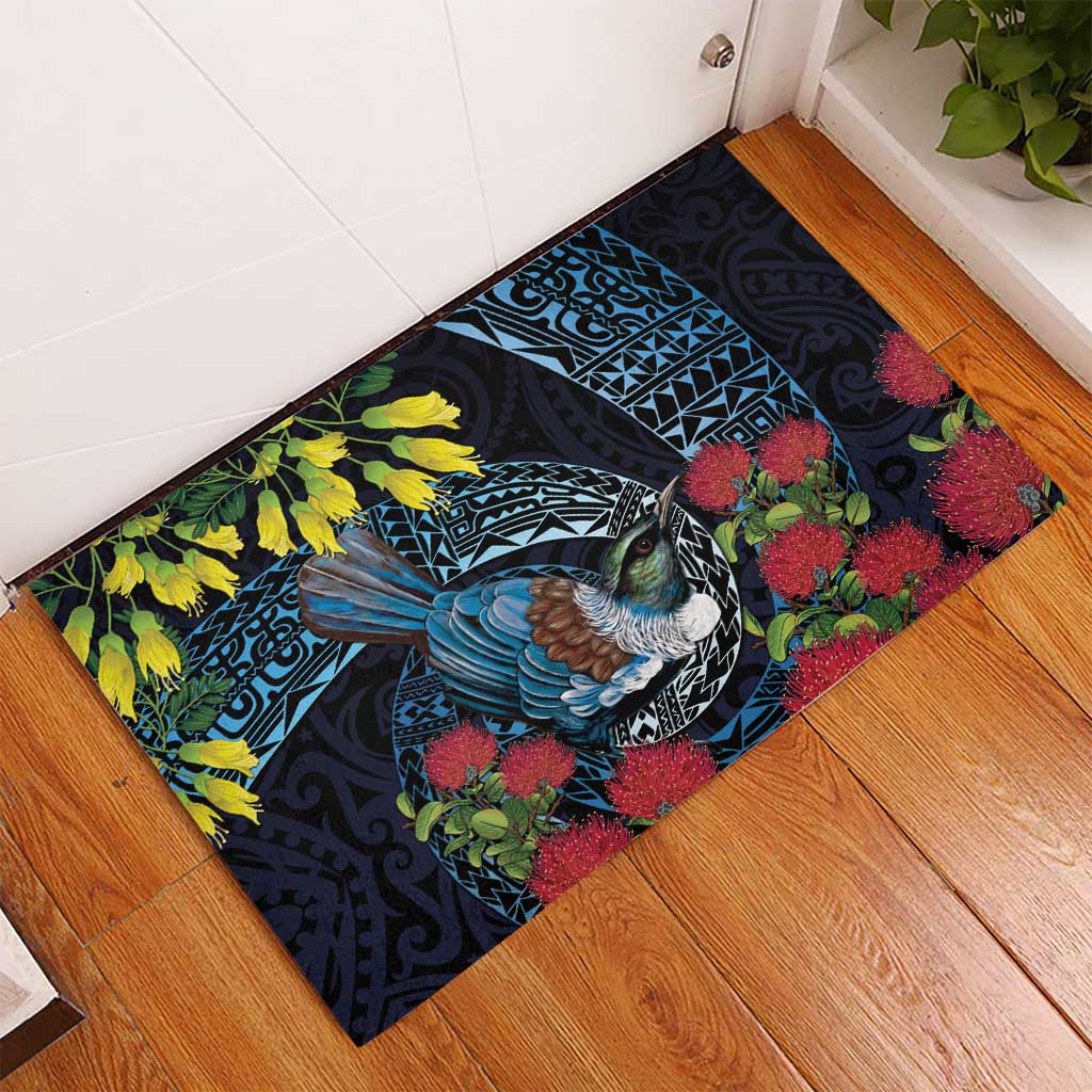 New Zealand Tui Bird Rubber Doormat Maori Koru Mix Pohutukawa DT04 - Polynesian Pride