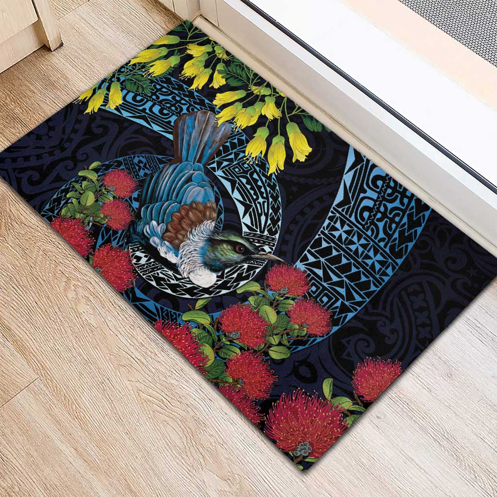 New Zealand Tui Bird Rubber Doormat Maori Koru Mix Pohutukawa DT04 - Polynesian Pride