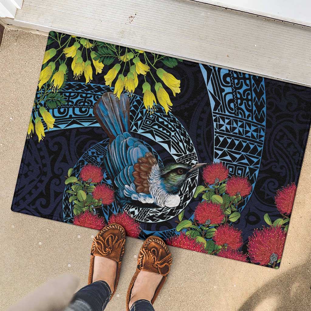 New Zealand Tui Bird Rubber Doormat Maori Koru Mix Pohutukawa DT04 - Polynesian Pride