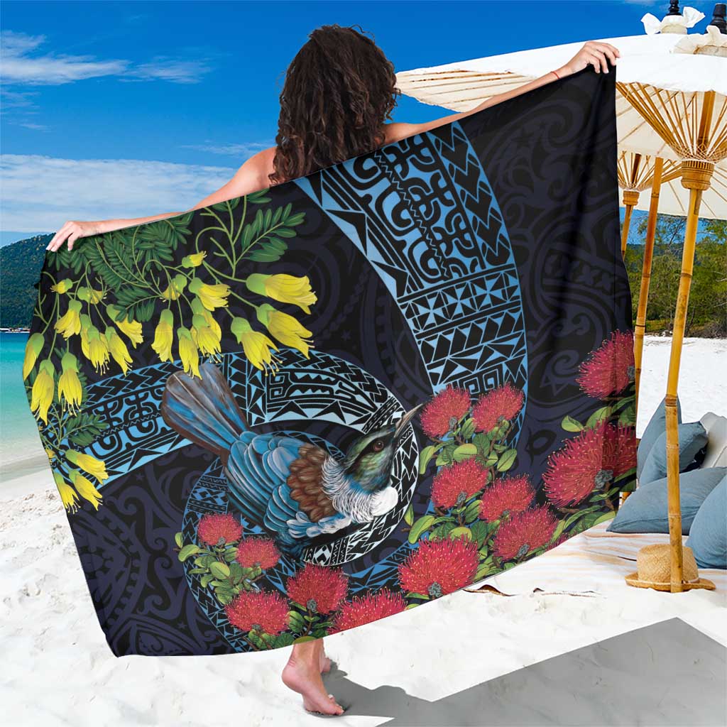 New Zealand Tui Bird Sarong Maori Koru Mix Pohutukawa