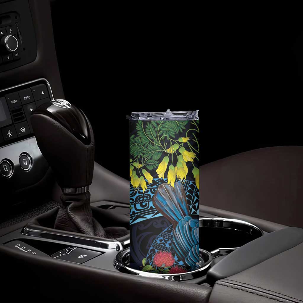 New Zealand Tui Bird Skinny Tumbler Maori Koru Mix Pohutukawa