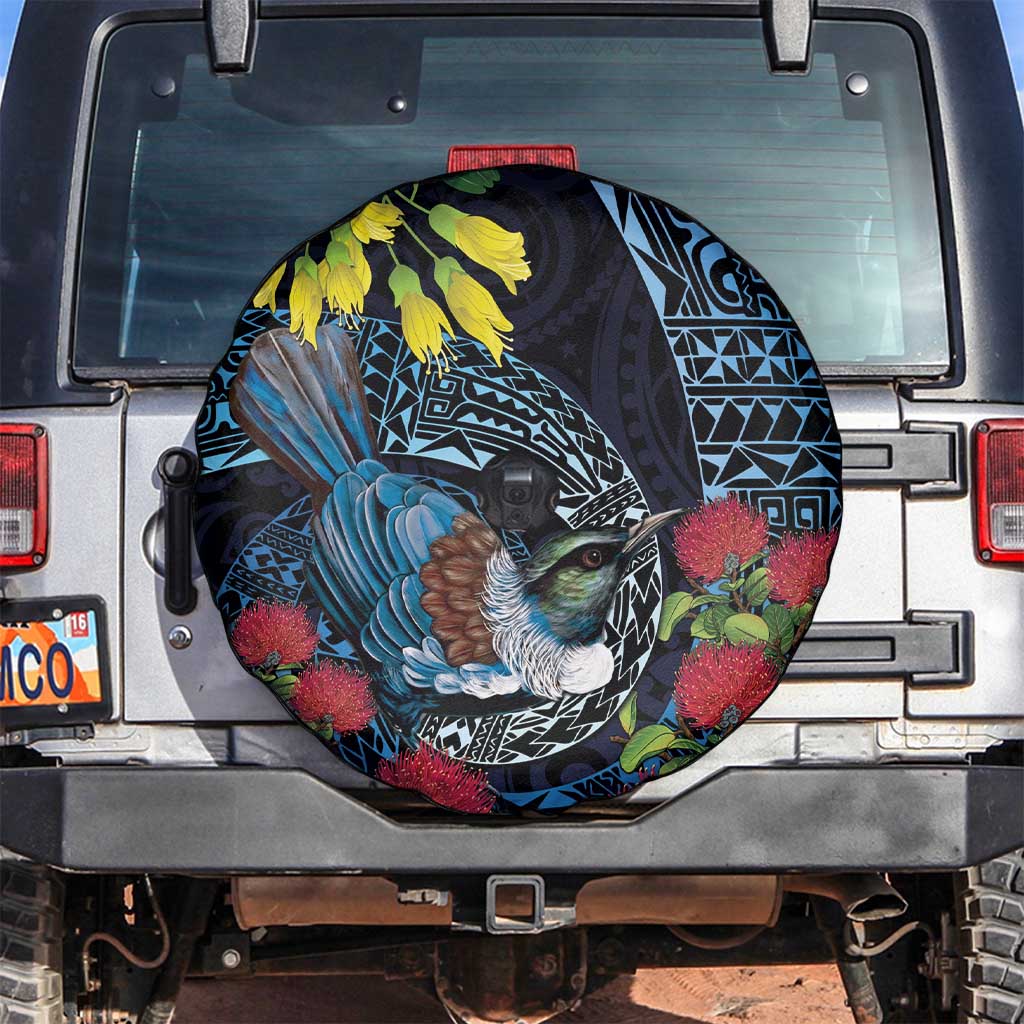 New Zealand Tui Bird Spare Tire Cover Maori Koru Mix Pohutukawa