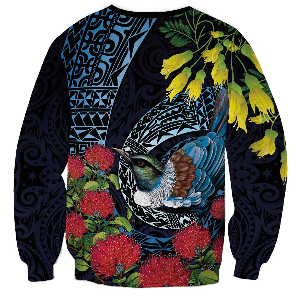 New Zealand Tui Bird Sweatshirt Maori Koru Mix Pohutukawa DT04 - Polynesian Pride